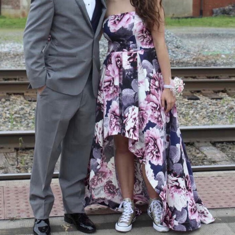 Floral Strapless High Low Prom Dress